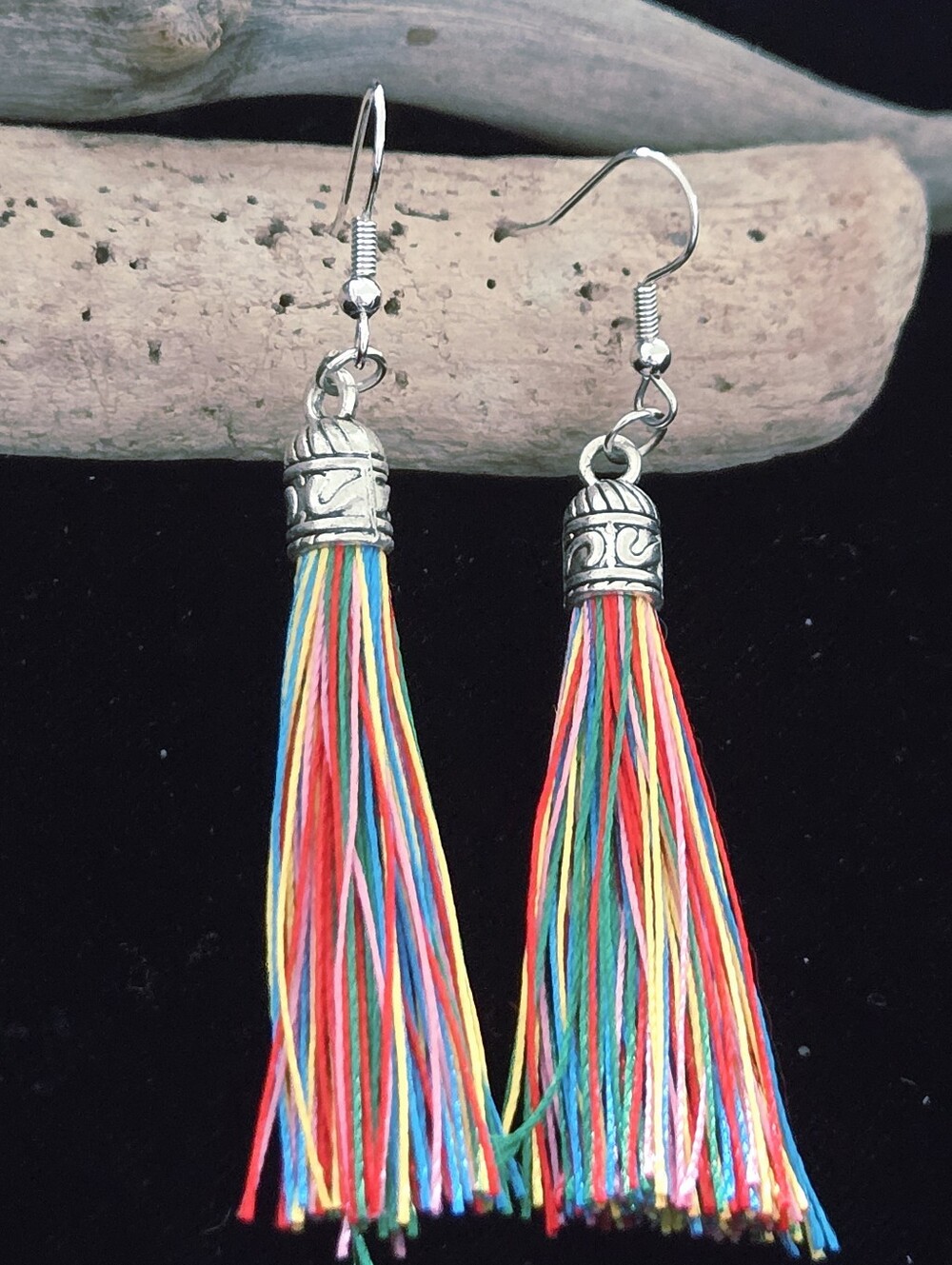 Colorful Multicolor Tassel Drop Earrings - Unbranded